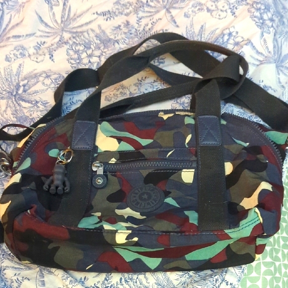 Kipling Blue Camo Small Duffle Bag Purse - Picture 1 of 6